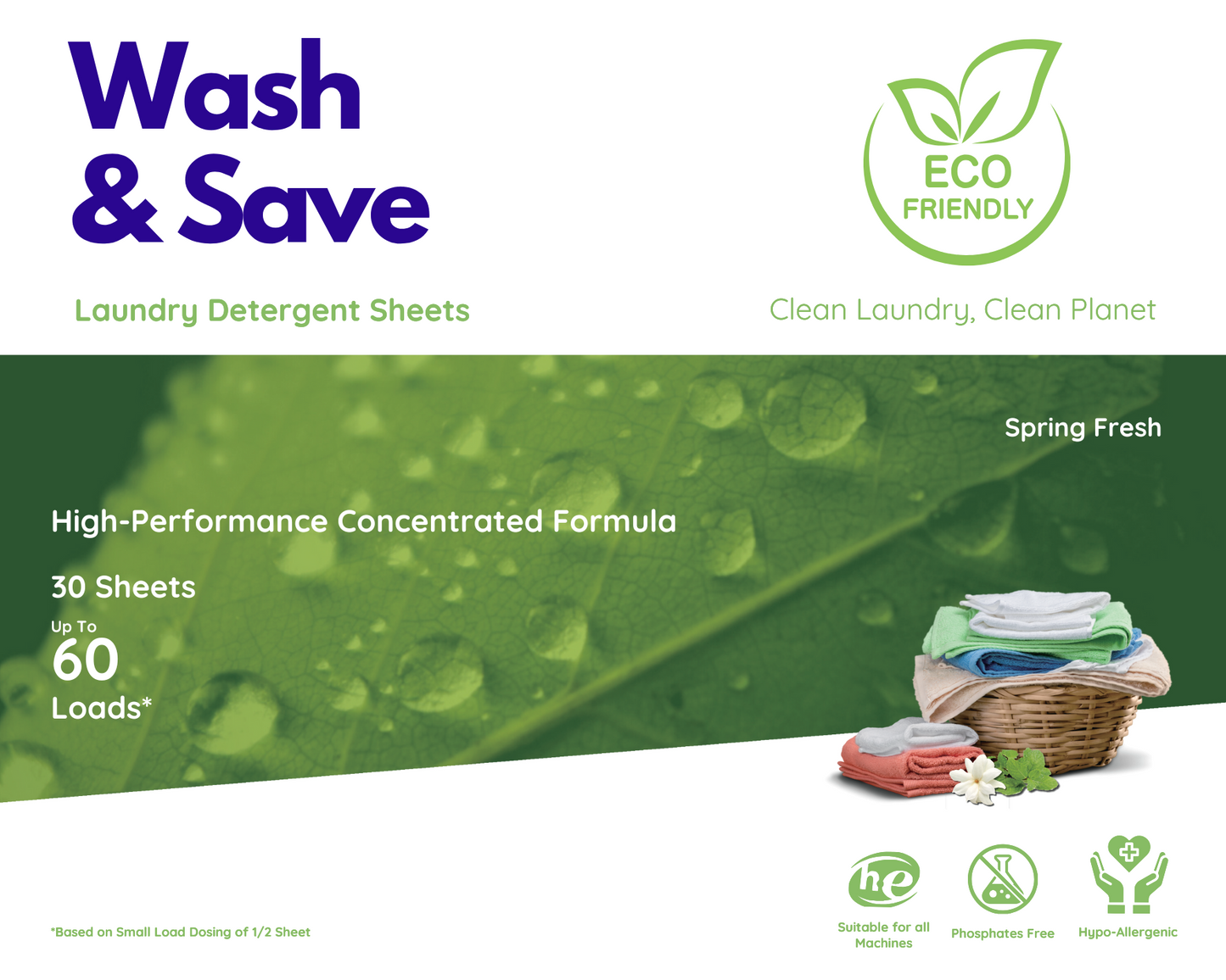 Wash & Save Laundry Detergent Sheets - Spring Fresh